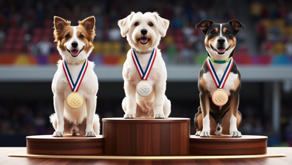 犬のアジリティ大会表彰台